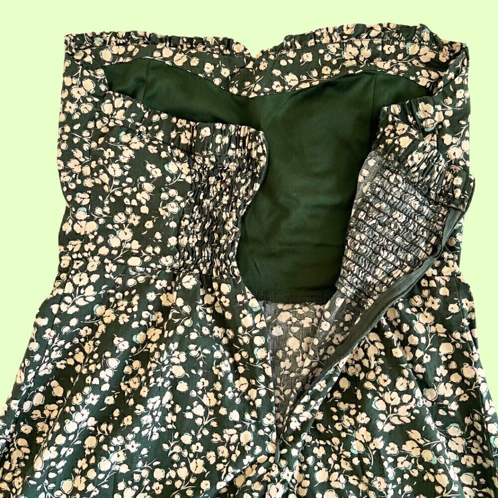 Strapless Green & Cream Floral Mini Dress - Picture 4 of 6